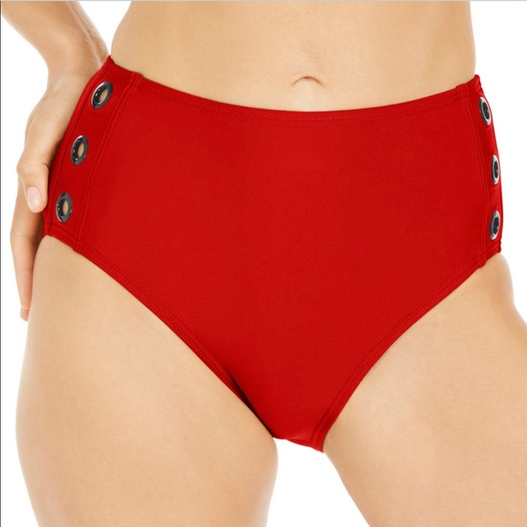 DKNY Lychee Grommet-Trim High-Waist Bikini Bottom - Picture 1 of 2